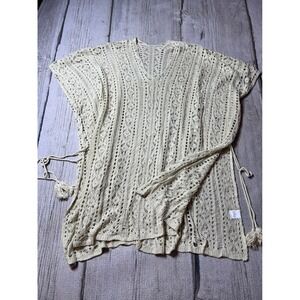 Unbranded Crochet Beach Coverup Women XL Cream Side Tie Tassels